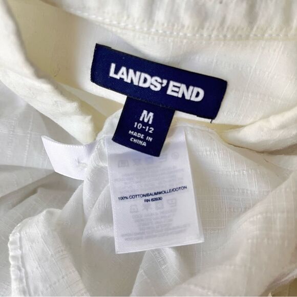 Lands’ End White Cotton Long Sleeve Button Front Shirt Size M 10-12 - Picture 6 of 8